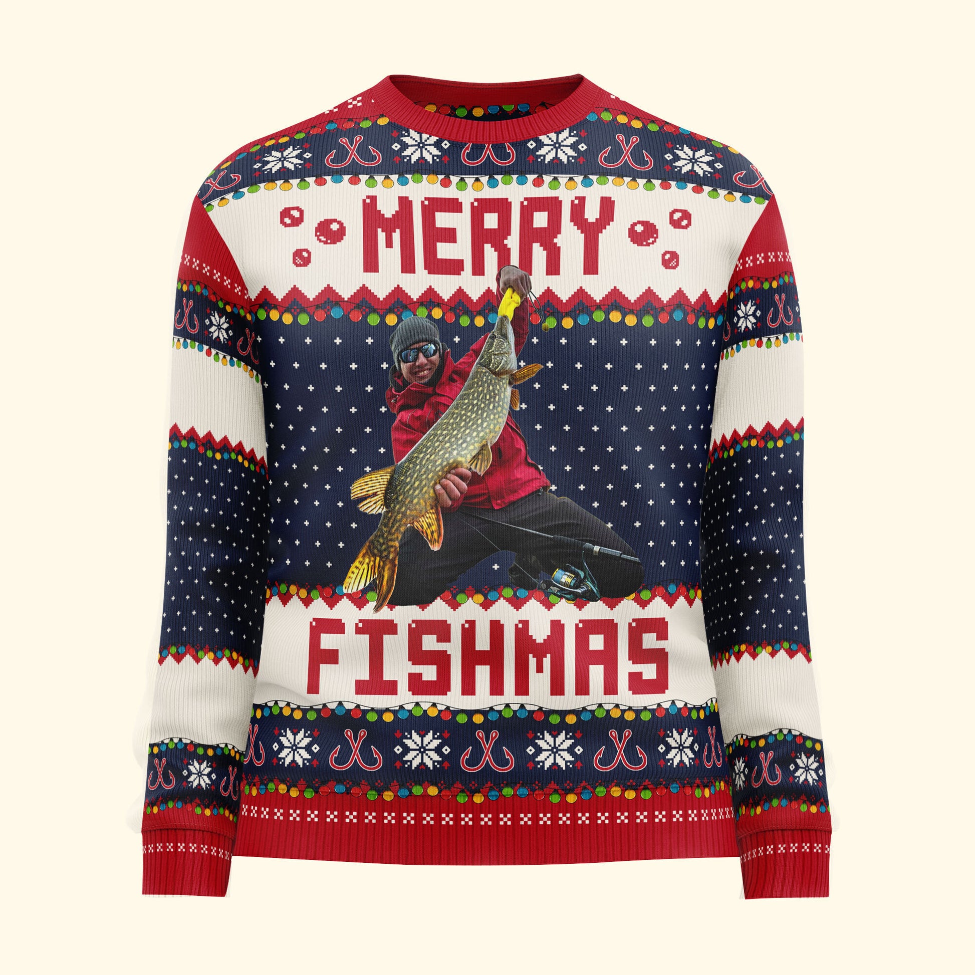 Merry Fishmas For Fishing Dad, Grandpa - Personalized Ugly Sweater