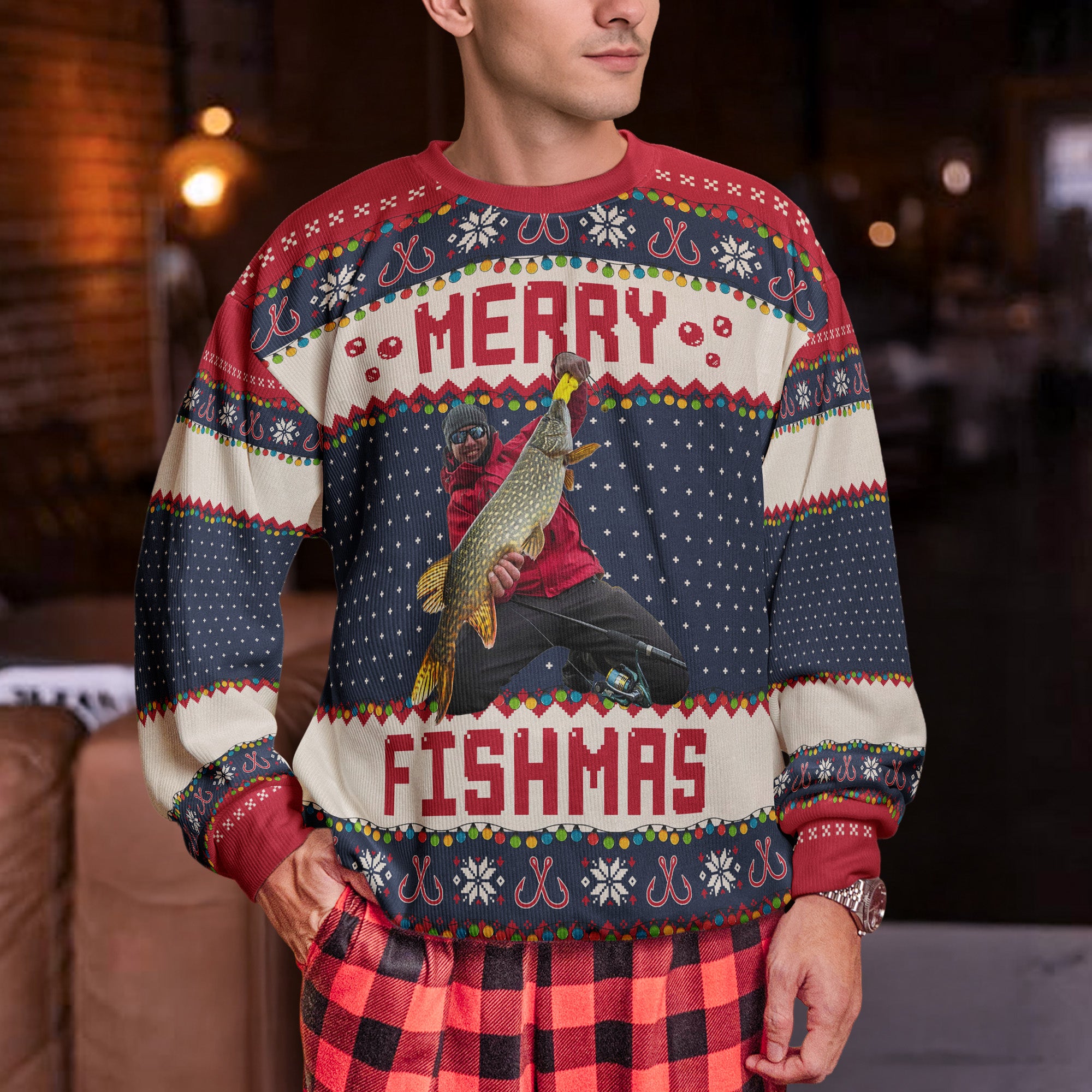 Merry Fishmas Gift For Fishing Lovers - Personalized Photo Ugly Sweater