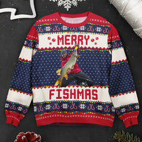 Merry Fishmas Gift For Fishing Lovers - Personalized Photo Ugly Sweater