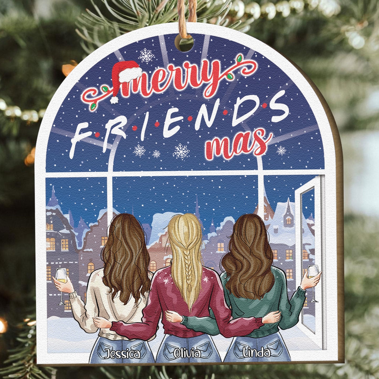 Merry Friendsmas - Personalized Wooden Ornament