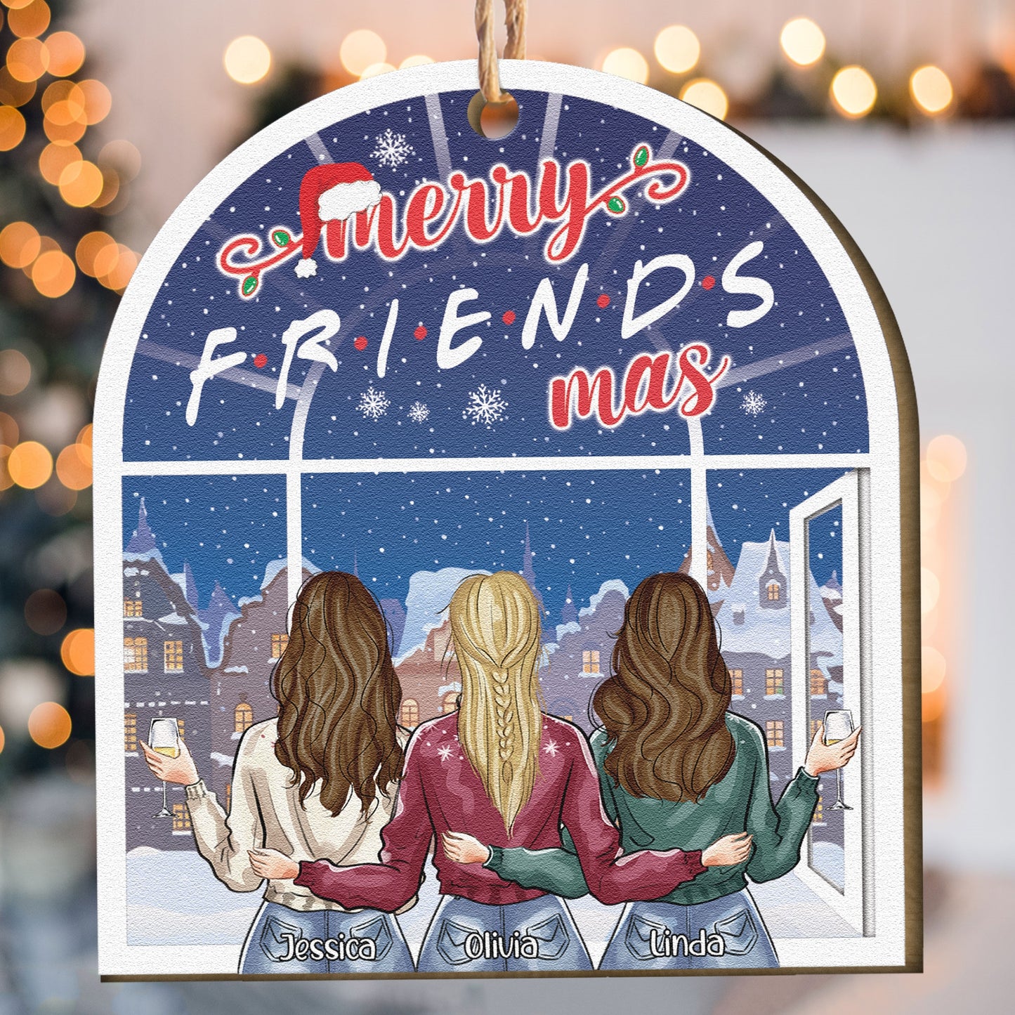 Merry Friendsmas - Personalized Wooden Ornament