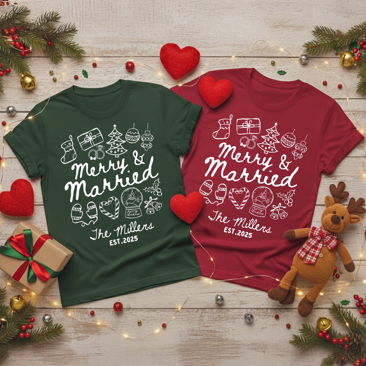 Merry & Married First Christmas as Mr and Mrs Christmas Shirts - Personalized Shirts