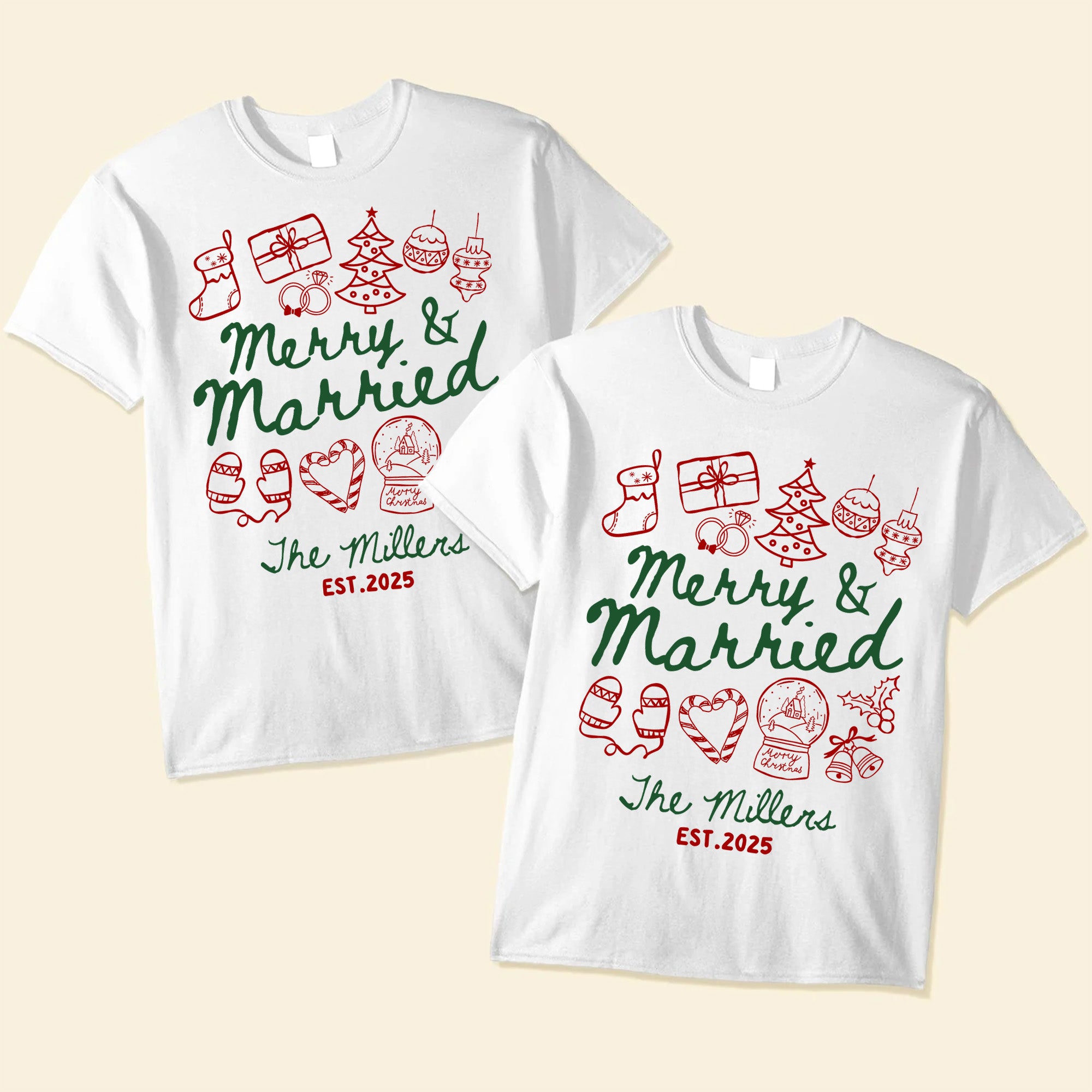 Merry & Married First Christmas as Mr and Mrs Christmas Shirts - Personalized Couple Matching Shirts