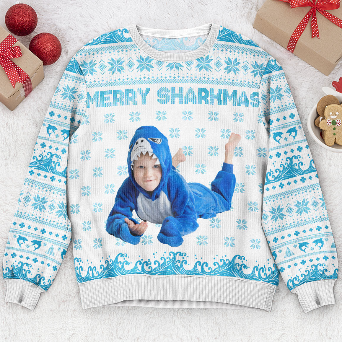 Merry Sharkmas - Personalized Photo Ugly Sweater