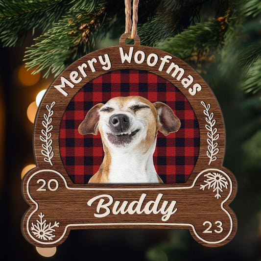 Merry Woofmas - Personalized Snowdome Shaped Wooden Ornament