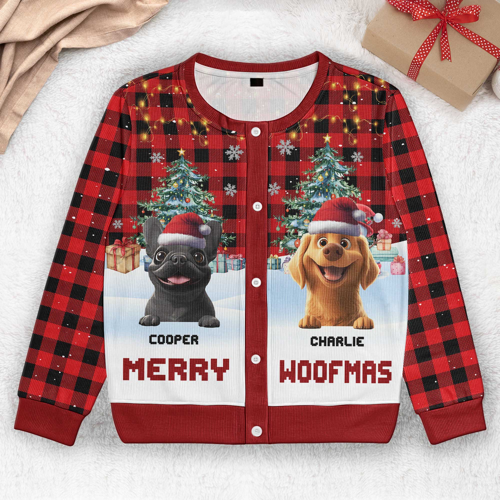Merry Woofmas Dog Mom Dog Dad - Personalized Crewneck Cardigan