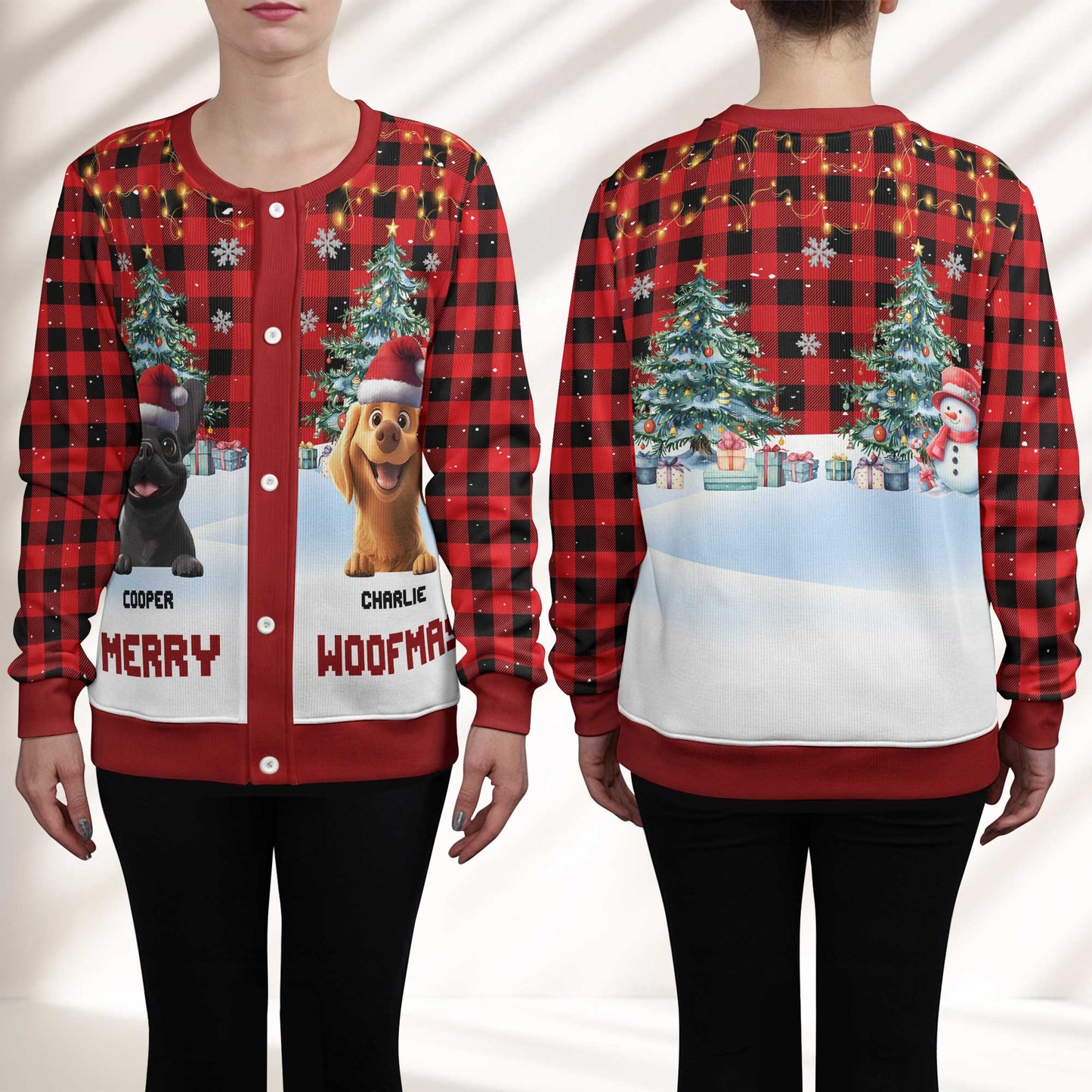 Merry Woofmas Dog Mom Dog Dad - Personalized Crewneck Cardigan
