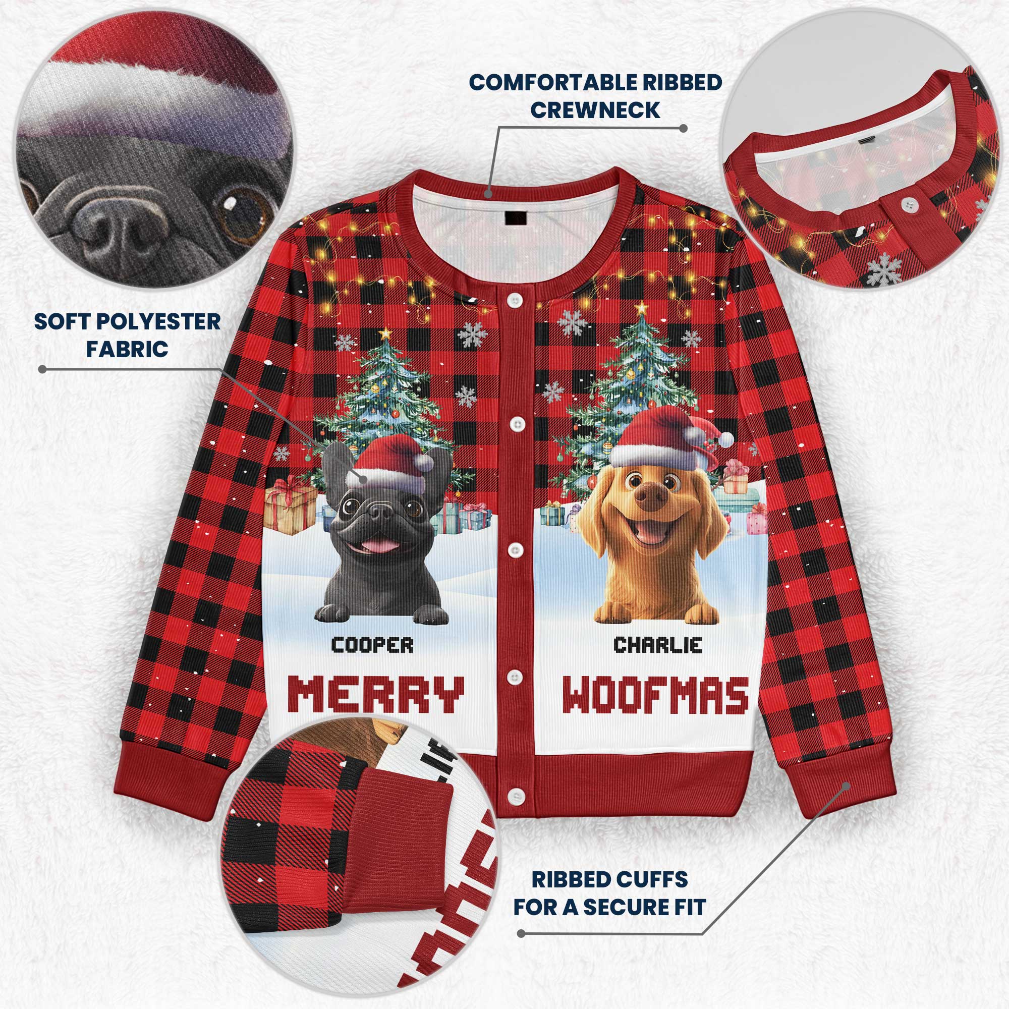 Merry Woofmas Dog Mom Dog Dad - Personalized Crewneck Cardigan