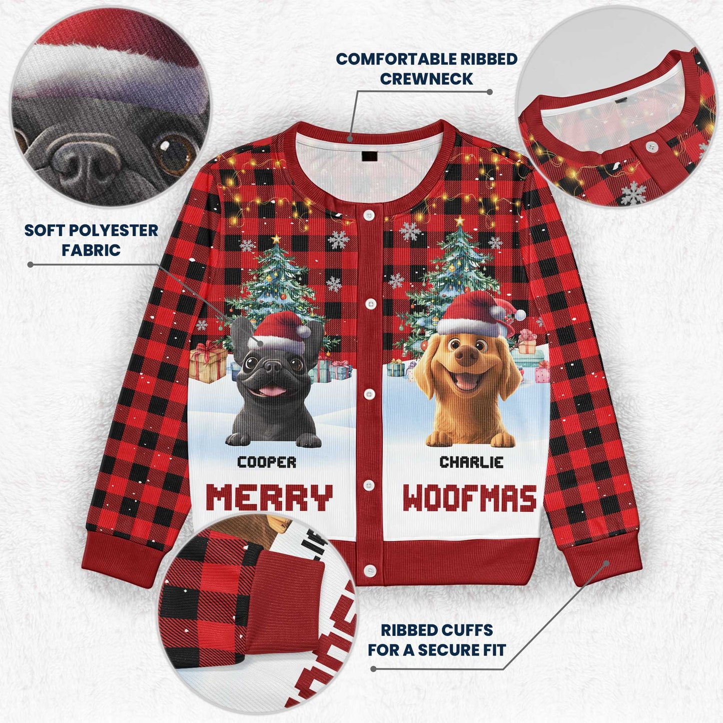 Merry Woofmas Dog Mom Dog Dad - Personalized Crewneck Cardigan