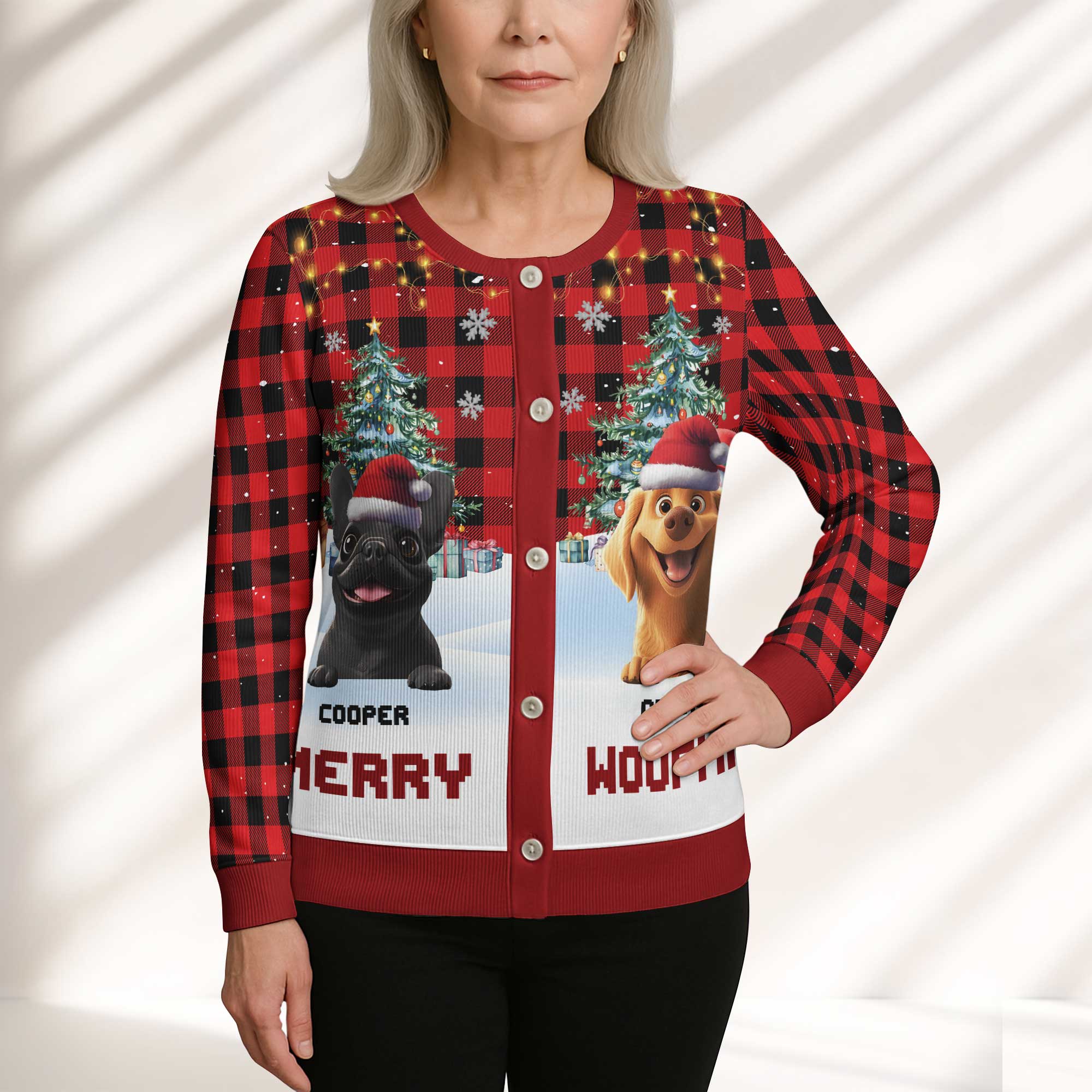 Merry Woofmas Dog Mom Dog Dad - Personalized Crewneck Cardigan