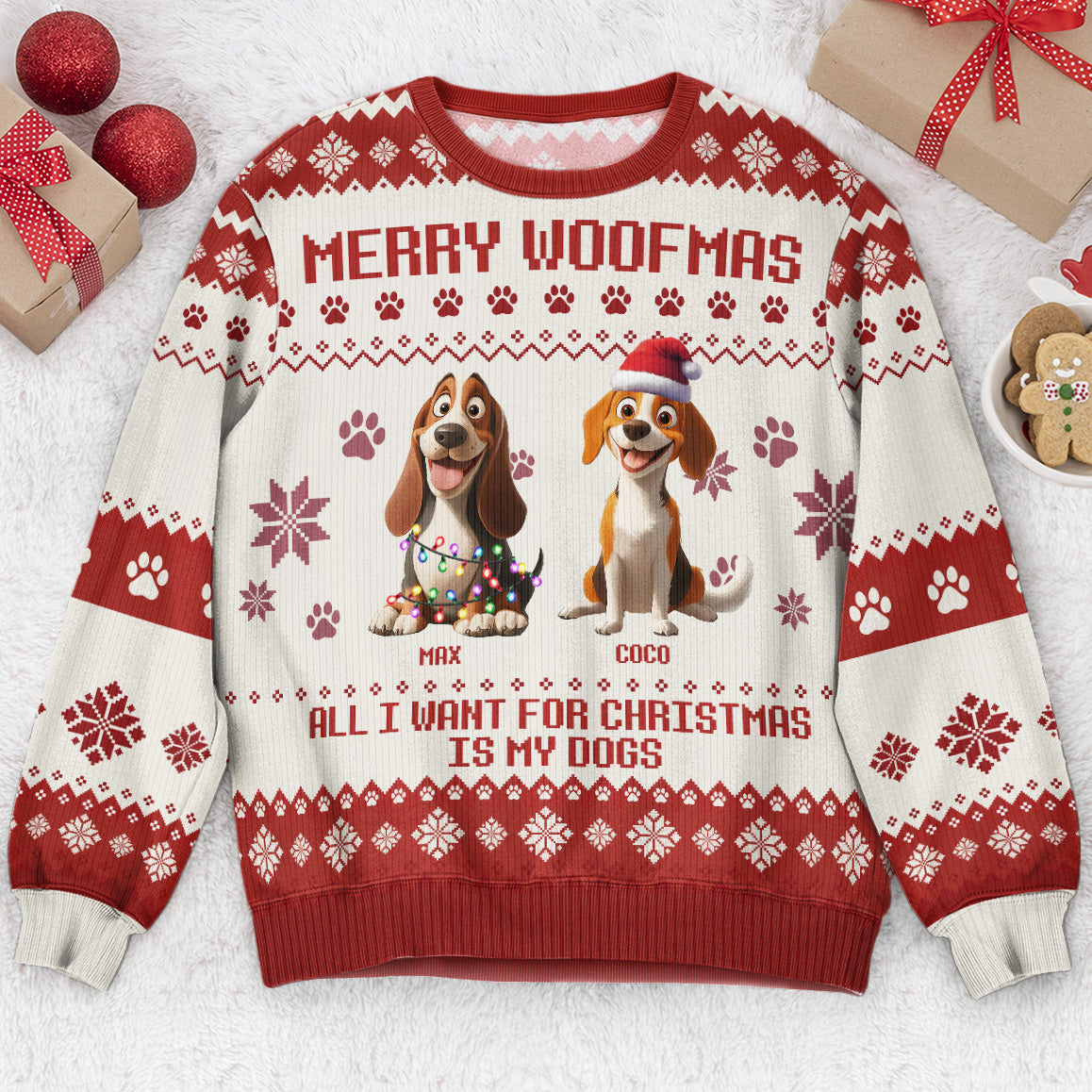 Merry Woofmas Dogs Christmas - Personalized Ugly Sweater