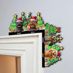 Merry Woofmas - Peeking Dog - Personalized Door Corner Wood Sign