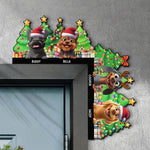Merry Woofmas - Peeking Dog - Personalized Door Corner Wood Sign