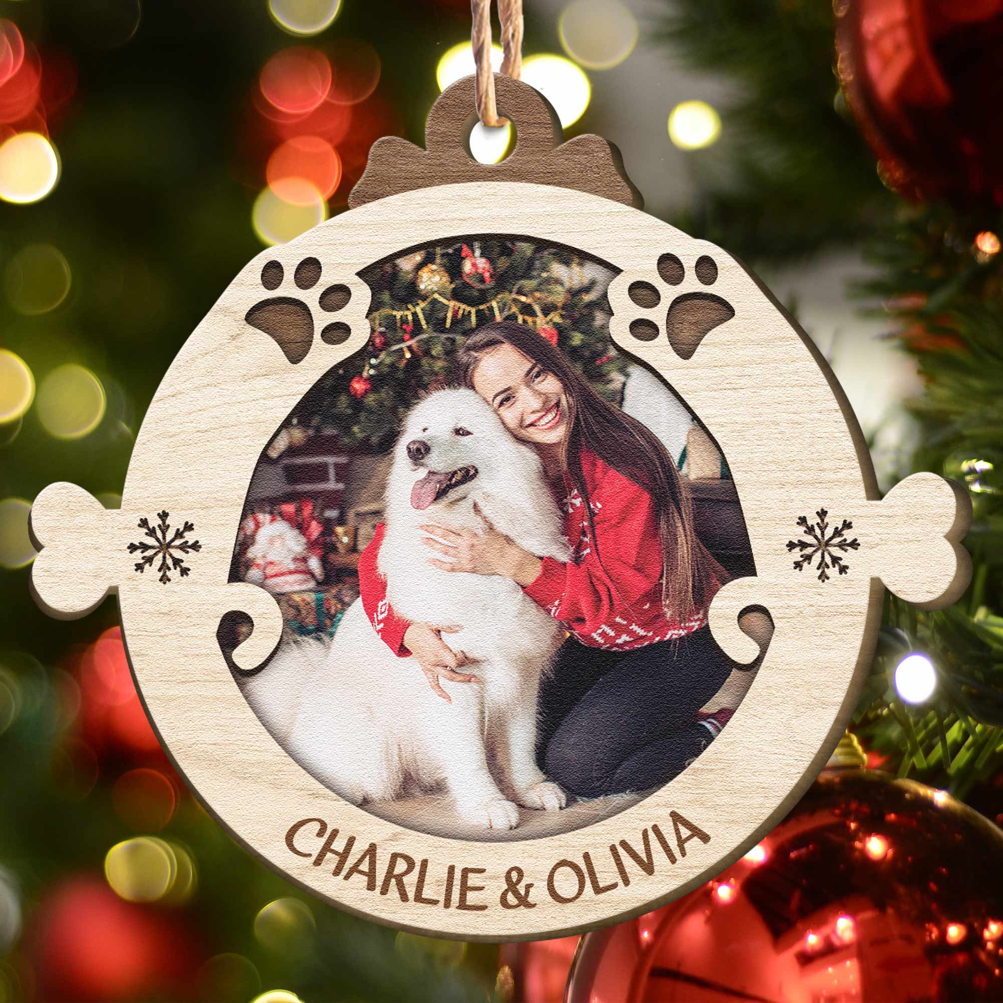 Merry Woofmas - Personalized Custom Shaped Wooden Photo Ornament