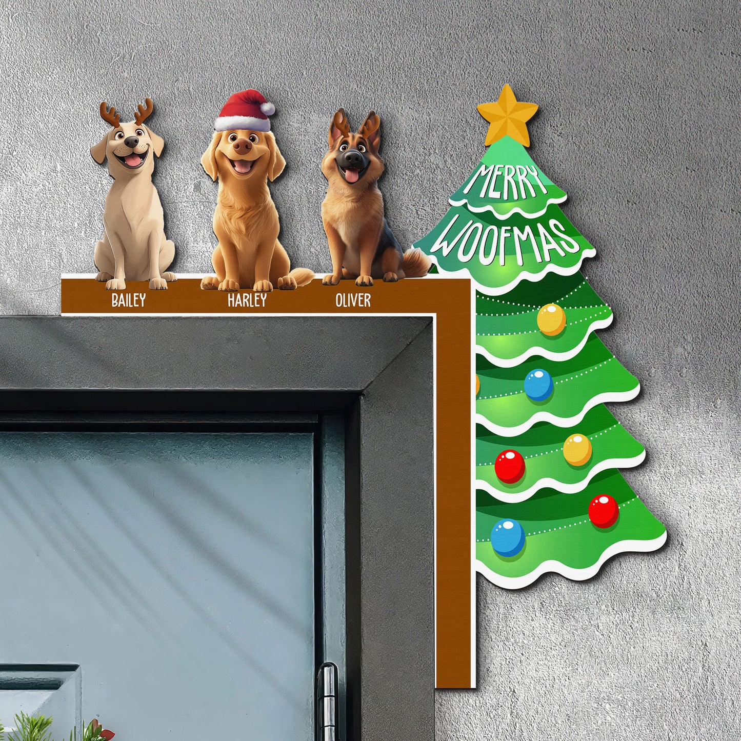 Merry Woofmas - Personalized Door Corner Wood Sign