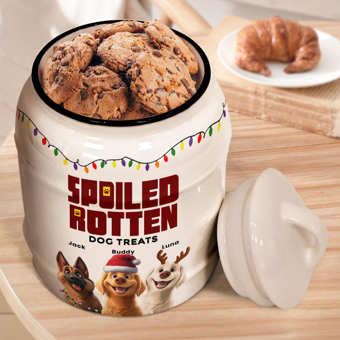 Merry Woofmas Spoiled Rotten Dog Treats - Personalized Cookie Jar