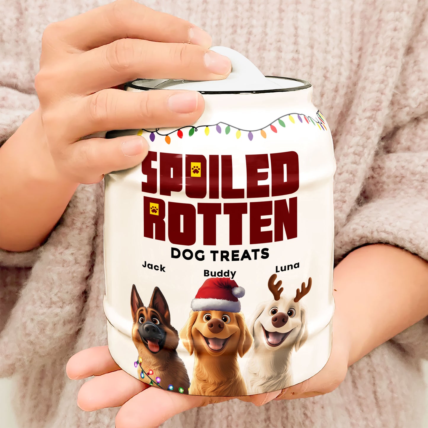 Merry Woofmas Spoiled Rotten Dog Treats - Personalized Cookie Jar