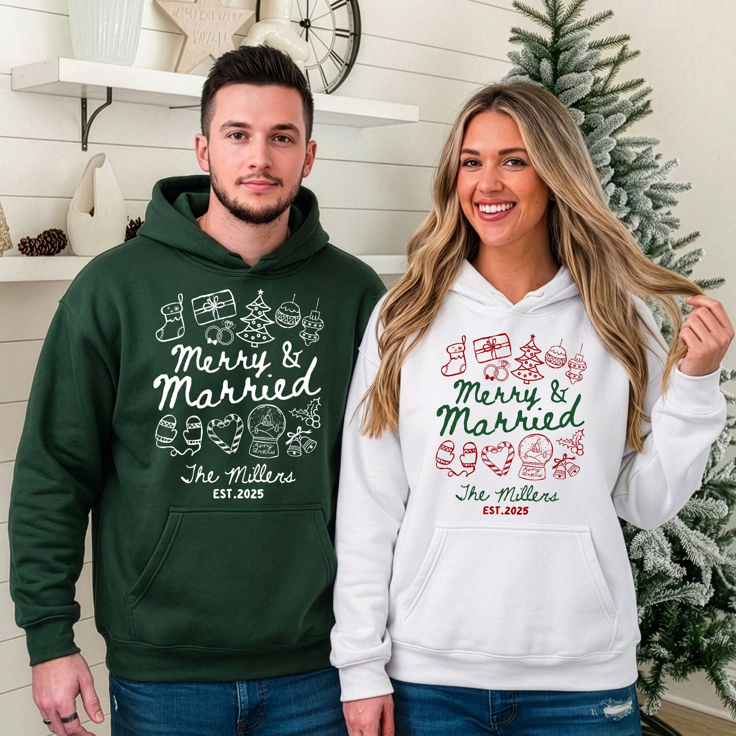 Merry & Married First Christmas As Mr & Mrs - Personalized Hoodie