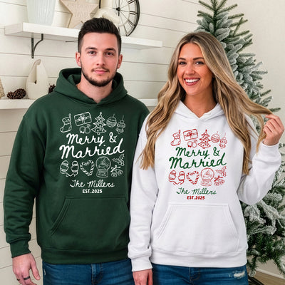 Merry & Married First Christmas As Mr & Mrs - Personalized Couple Matching Hoodies