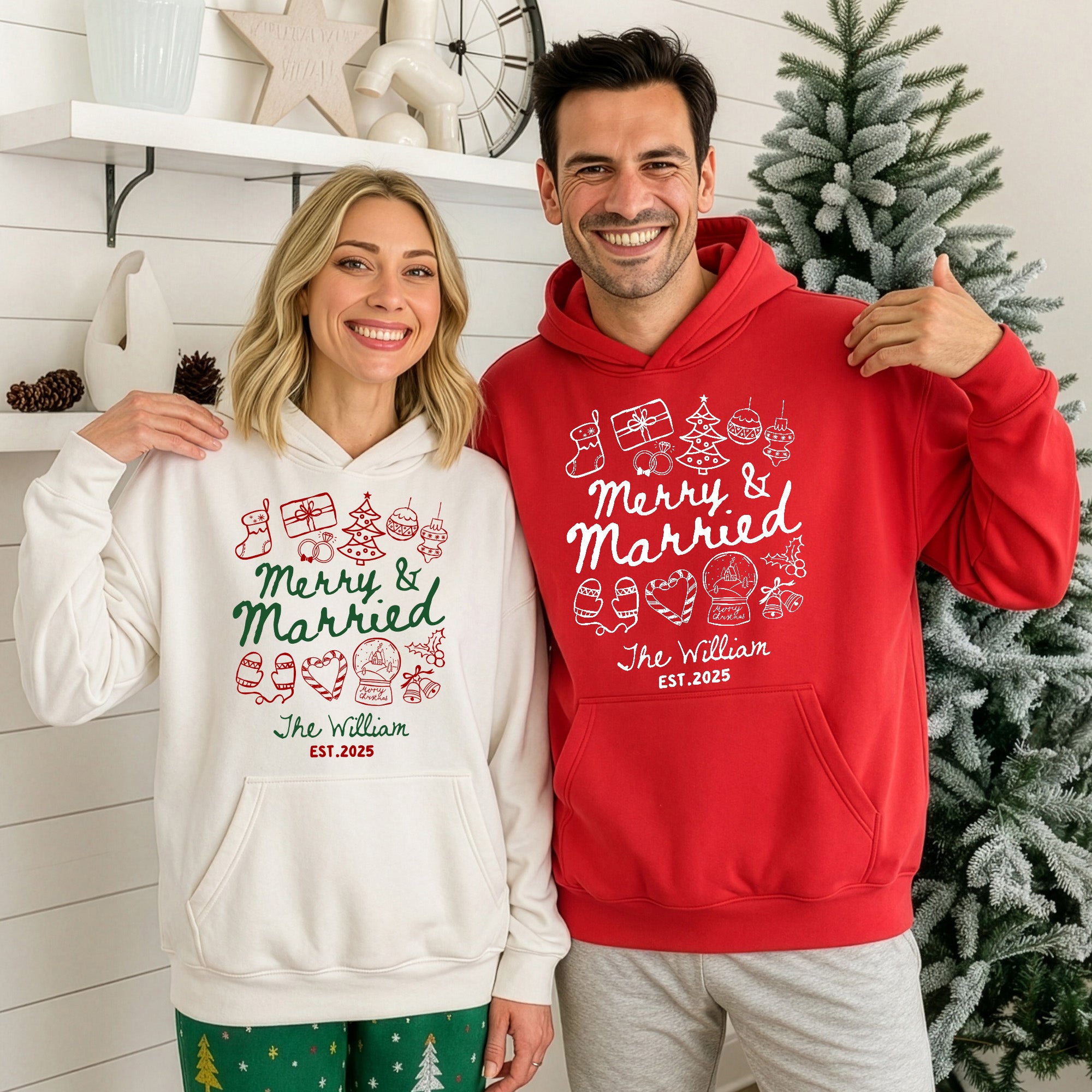 Merry & Married First Christmas As Mr & Mrs - Personalized Hoodie