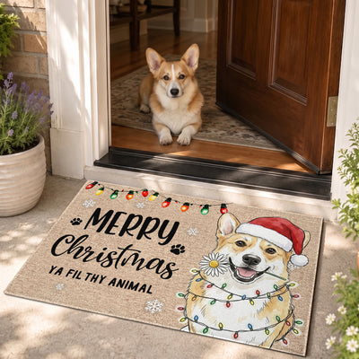 Merry Christmas Ya Filthy Animal Custom Pet Portrait Watercolor - Personalized Doormat