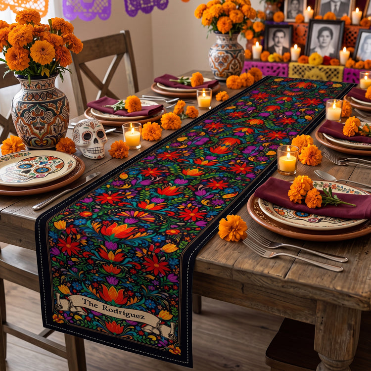 Mexican Cinco De Mayo Floral Fiesta Dia De Los Muertos - Personalized Table Runner 3