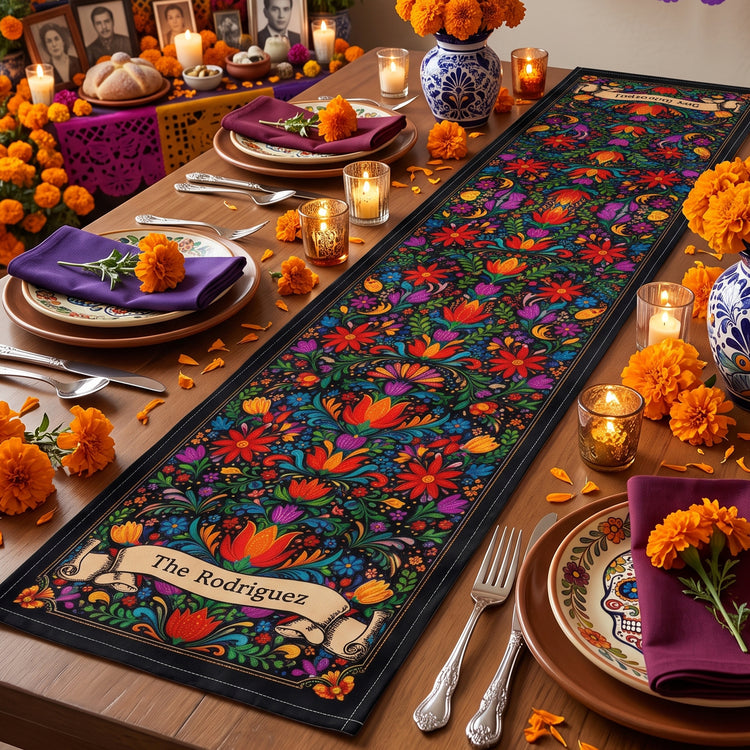 Mexican Cinco De Mayo Floral Fiesta Dia De Los Muertos - Personalized Table Runner 4