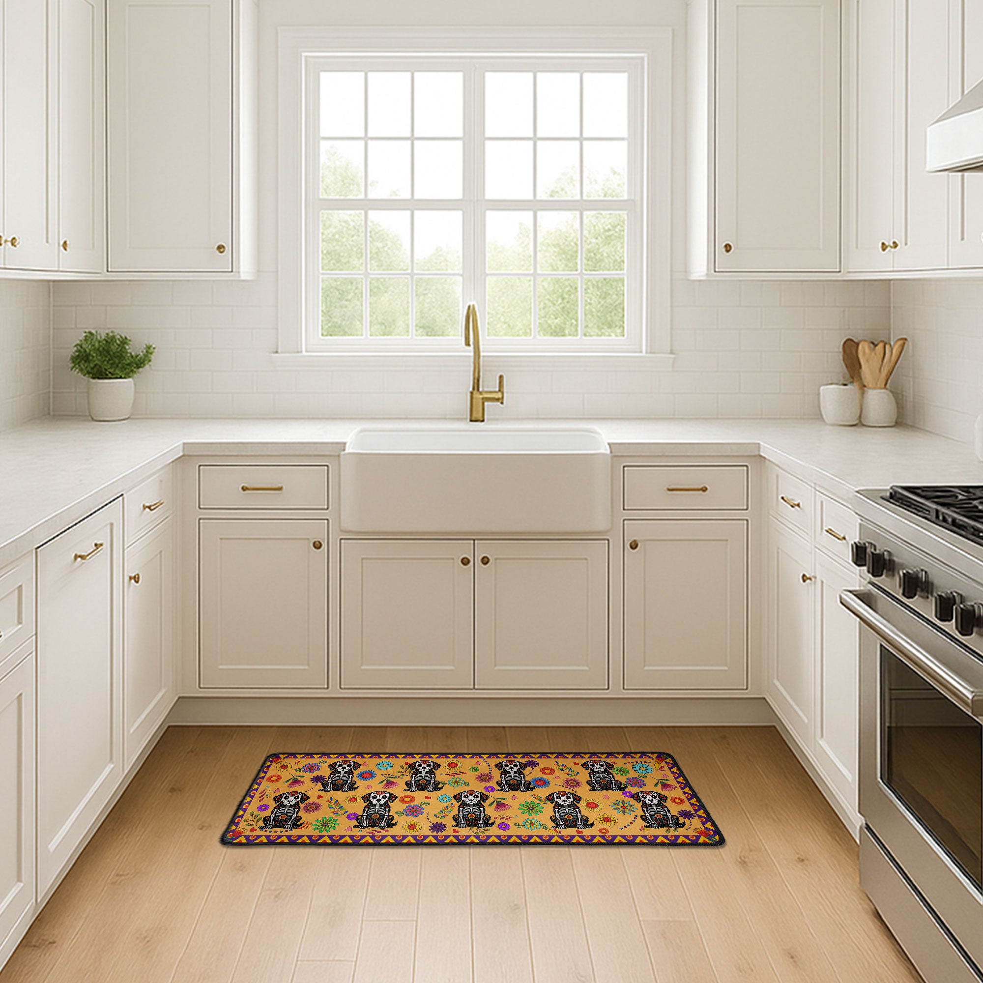 Mexican Floral Pet Sugar Skull Halloween Day Of The Dead - Personalized Runner Rug