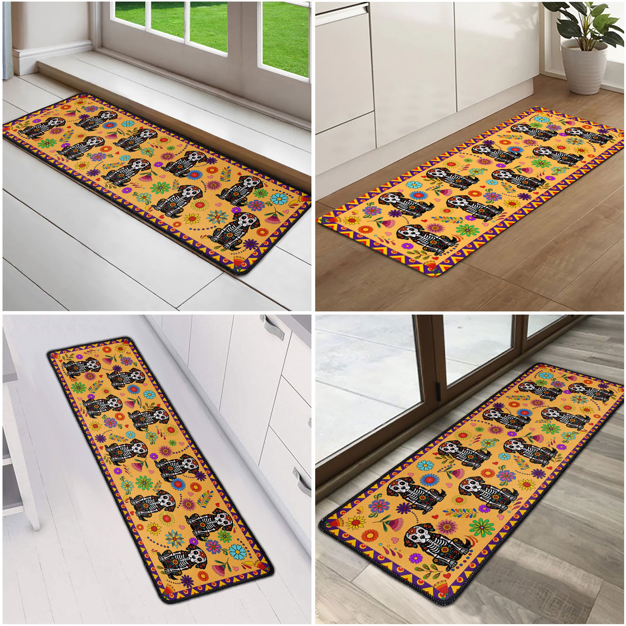 Mexican Floral Pet Sugar Skull Halloween Day Of The Dead - Personalized Runner Rug
