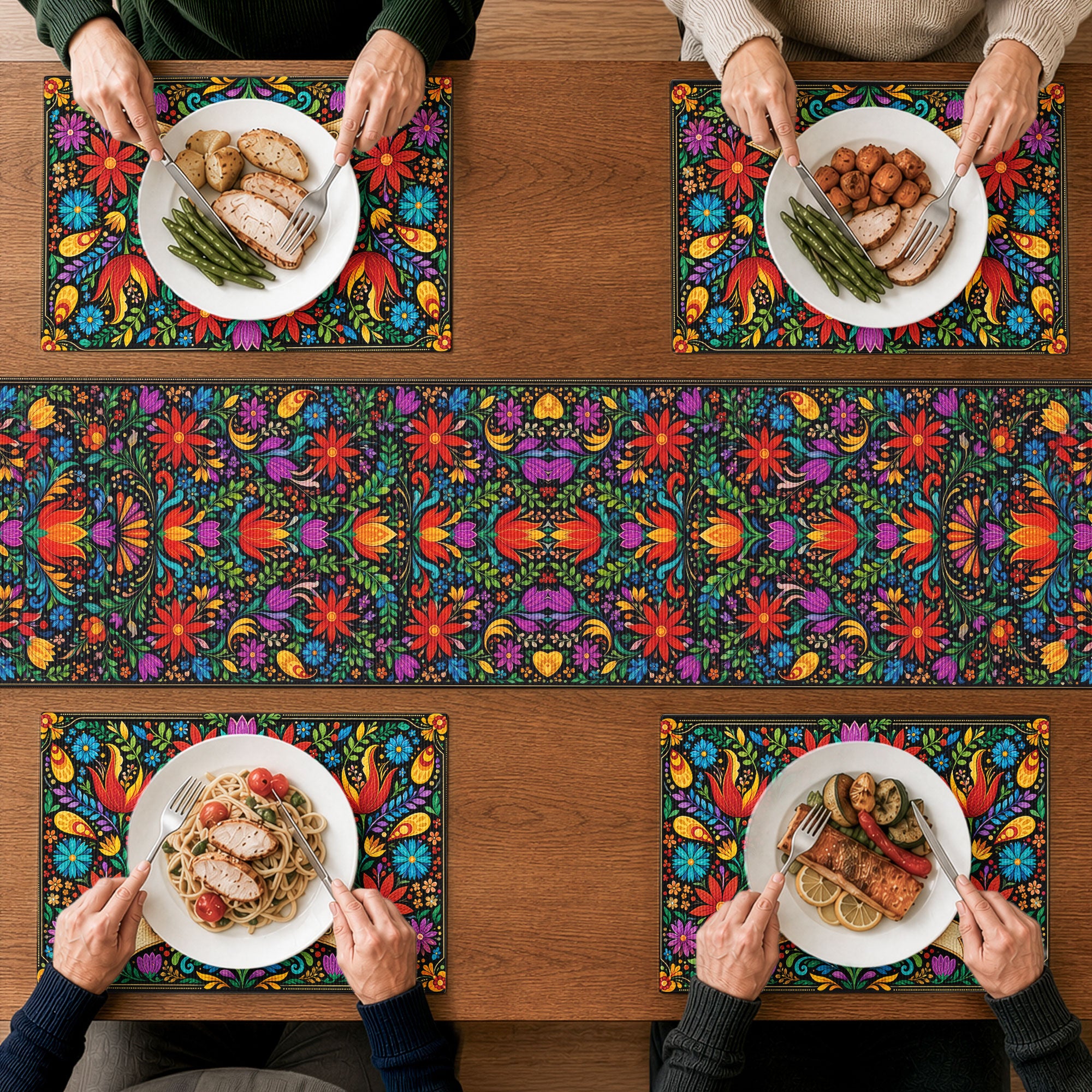 Mexican-Cinco-De-Mayo-Floral-Fiesta-Dia-De-Los-Muertos-Personalized-Table-Runner-Set-2