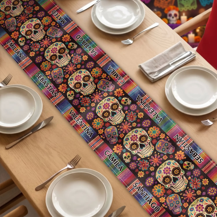 Mexican-Day-Of-The-Dead-Festive-Flowers-And-Sugar-Skulls-Personalized-Table-Runner-4