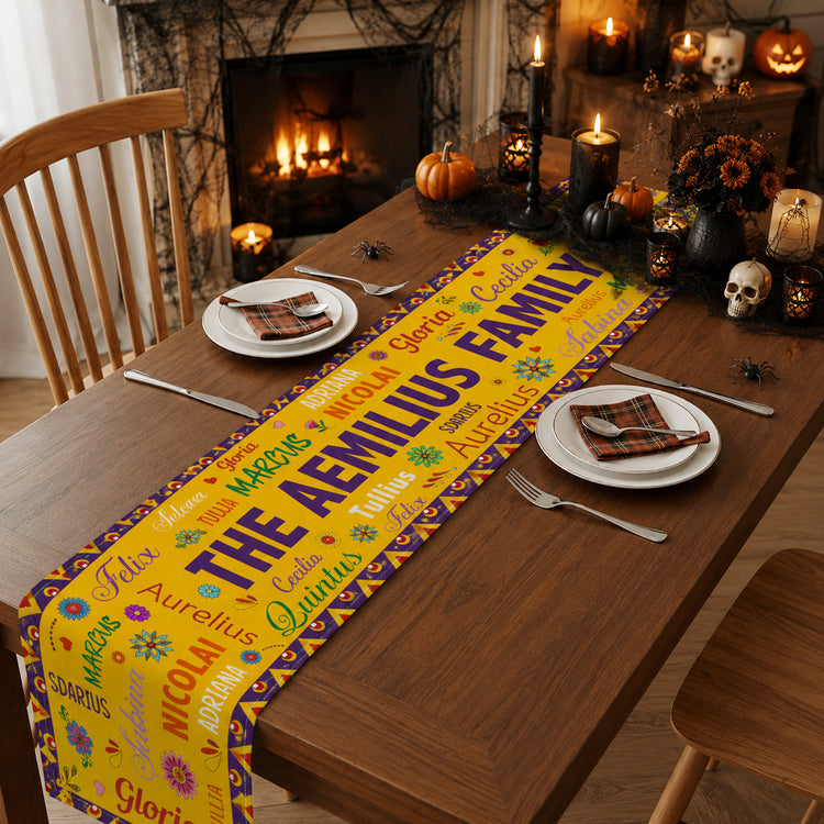 Mexican-Day-Of-The-Dead-Festive-Flowers-Repeating-Names-Personalized-Table-Runner-4