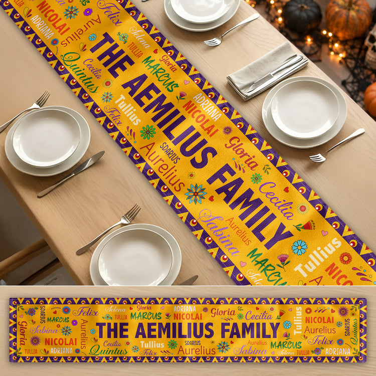 Mexican-Day-Of-The-Dead-Festive-Flowers-Repeating-Names-Personalized-Table-Runner-5