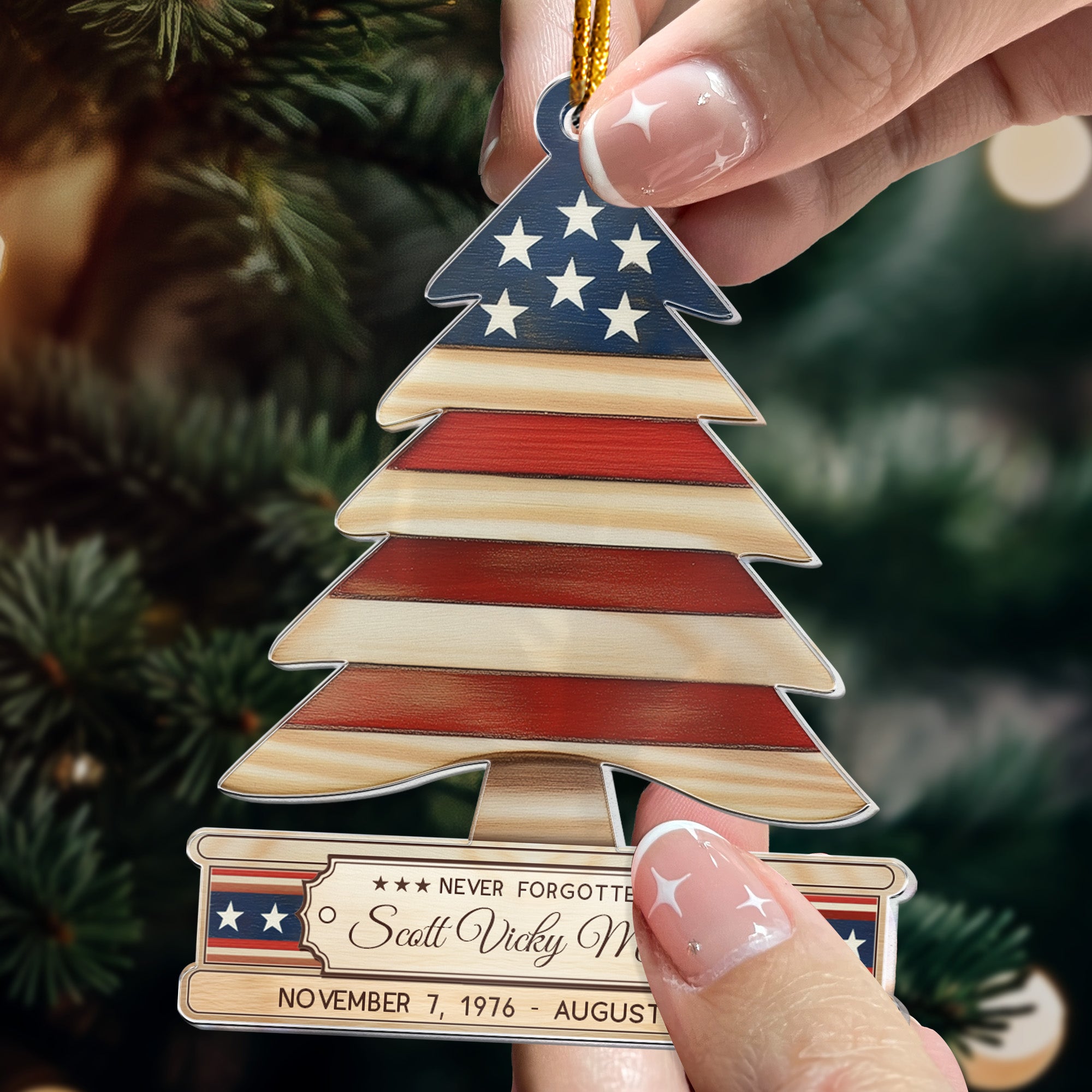 Military Christmas Ornaments - Folded Flag Memorial Ornament - Personalized Acrylic Ornament