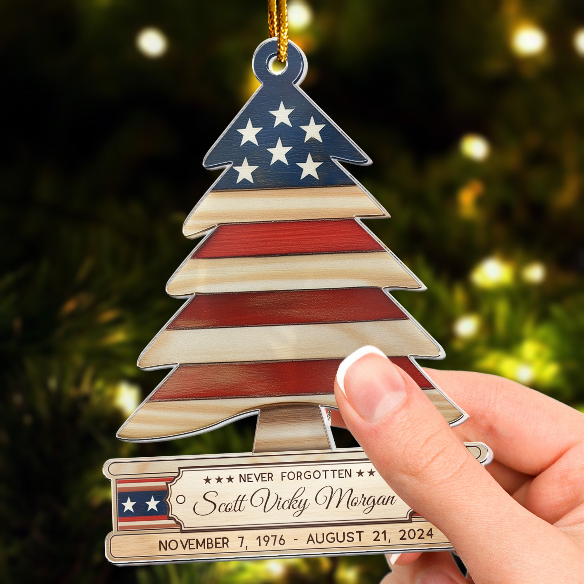 Military Christmas Ornaments - Folded Flag Memorial Ornament - Personalized Acrylic Ornament