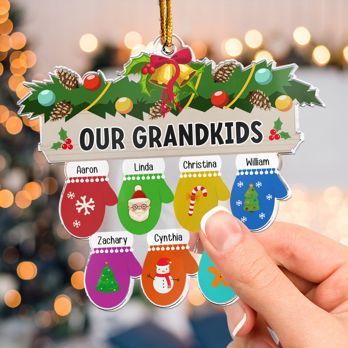 Mittens Family, Grandkids - Personalized Acrylic Ornament