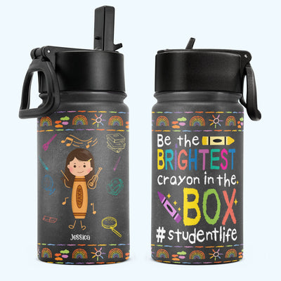 Brightest Crayon In The Box - Personalized Kids Water Bottle With Straw Lid - Crayon Kid