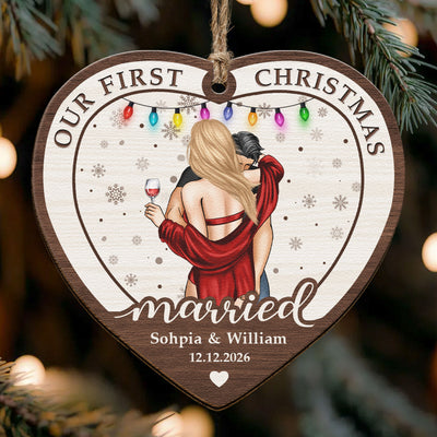 Our First Christmas Married Couple - Personalized Wooden Ornament
