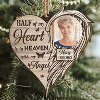 Half Of My Heart Is In Heaven - Personalized Custom Shaped Wooden Photo Ornament