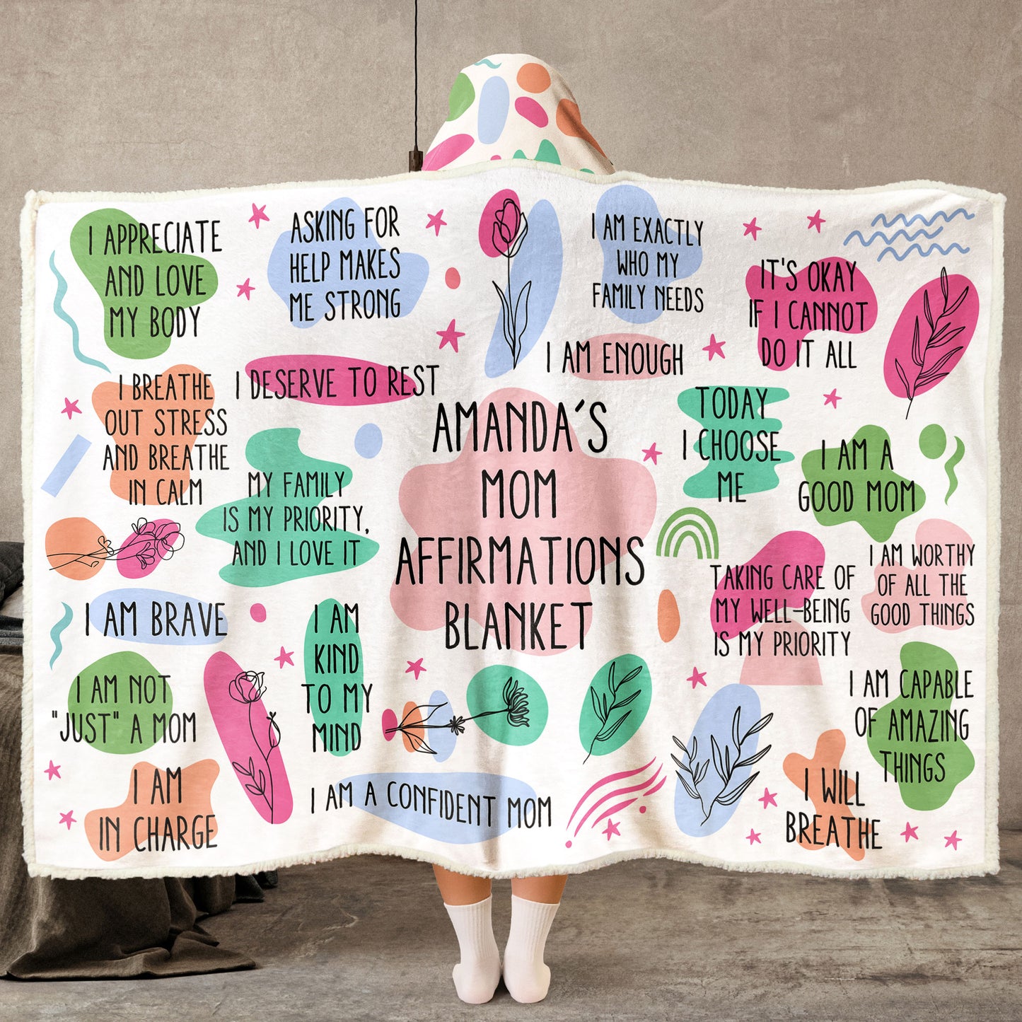 Mom Affirmations Blanket - Custom Name - Mother's Day Gifts - Personalized Wearable Blanket Hoodie