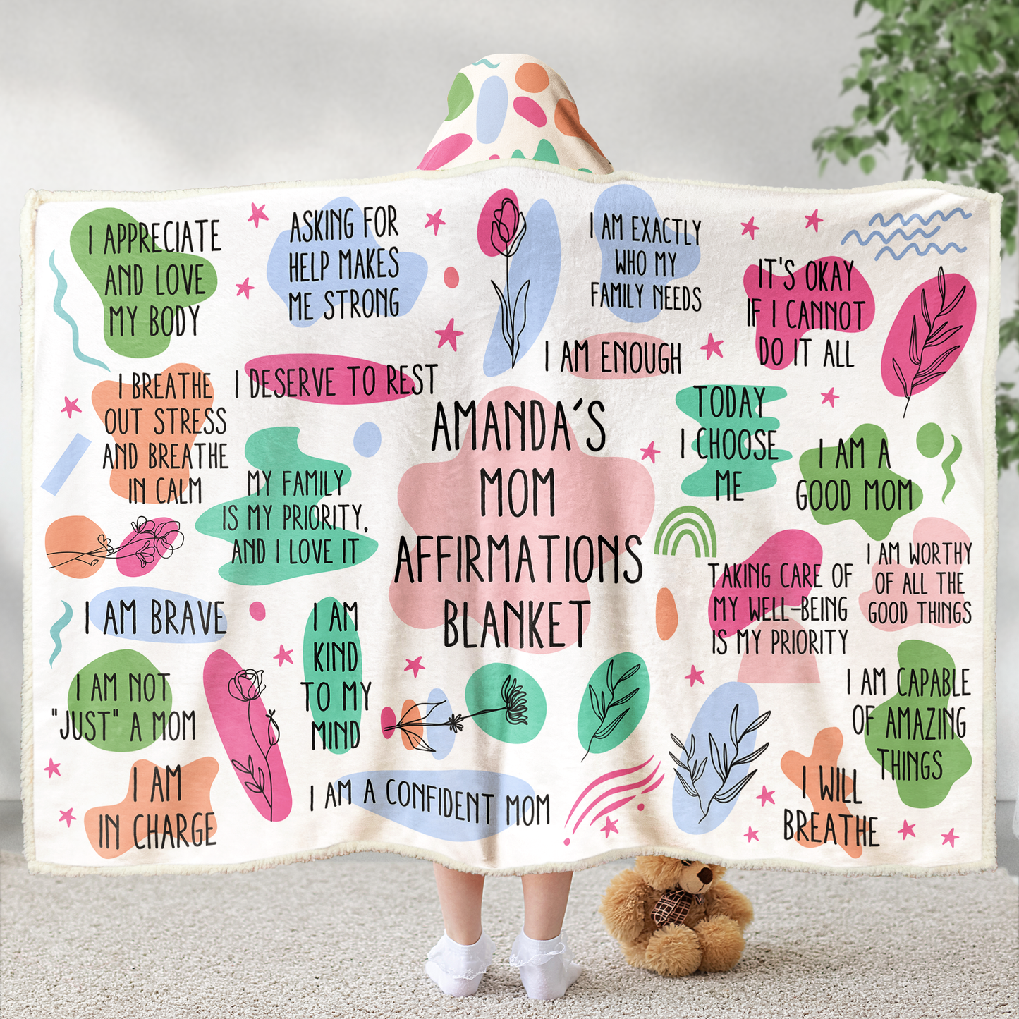 Mom Affirmations Blanket - Custom Name - Mother's Day Gifts - Personalized Wearable Blanket Hoodie