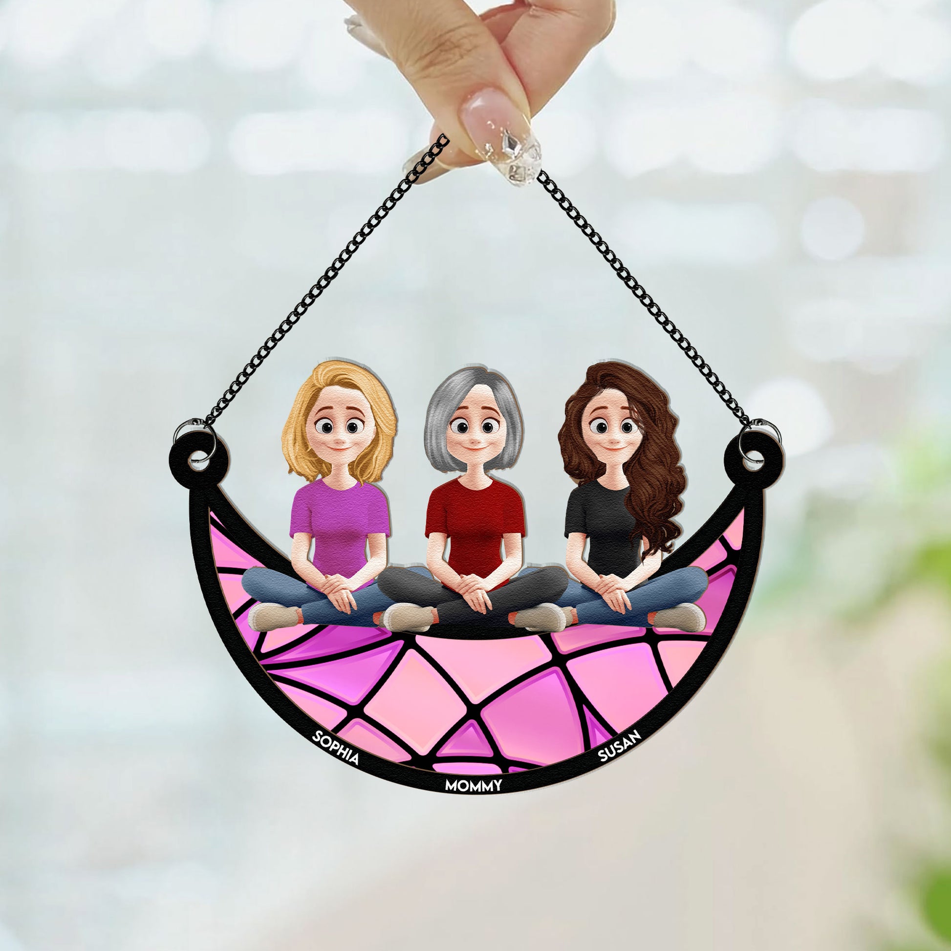 Mom And Her Children - New Style - Personalized Window Hanging Suncatcher Ornament