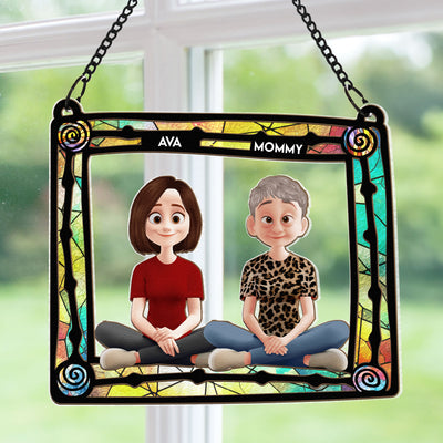 Mom And Her Children - New Version - Personalized Window Hanging Suncatcher Ornament