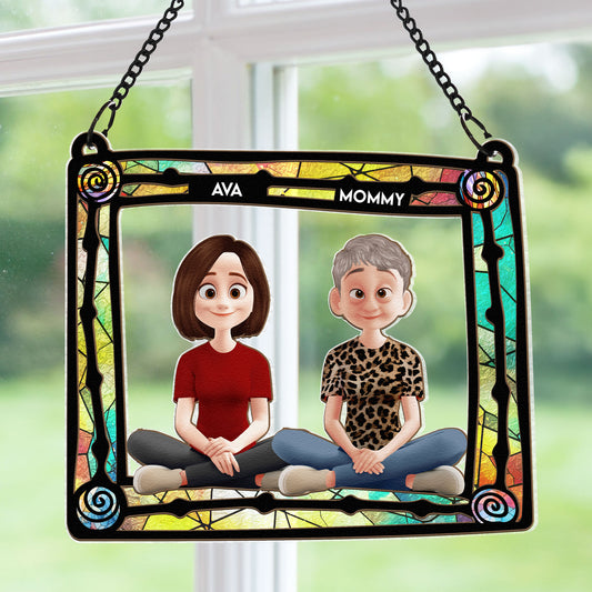 Mom And Her Children - New Version - Personalized Window Hanging Suncatcher Ornament