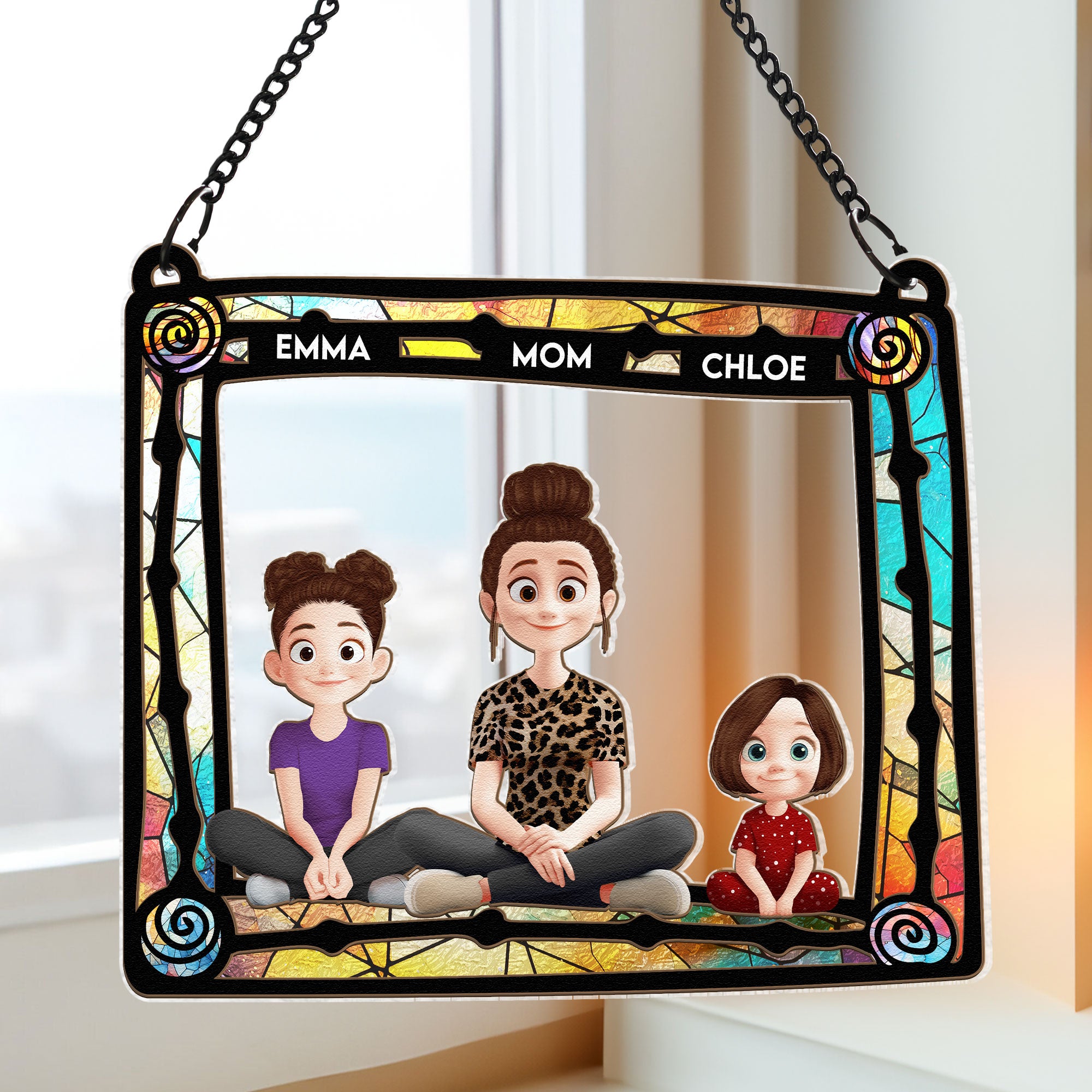 Mom And Her Children - New Version - Personalized Window Hanging Suncatcher Ornament