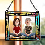 Mom And Her Children - New Version - Personalized Window Hanging Suncatcher Ornament