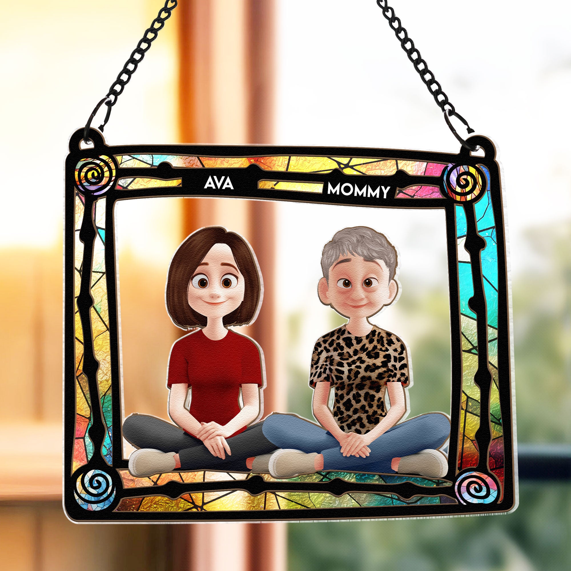 Mom And Her Children - New Version - Personalized Window Hanging Suncatcher Ornament