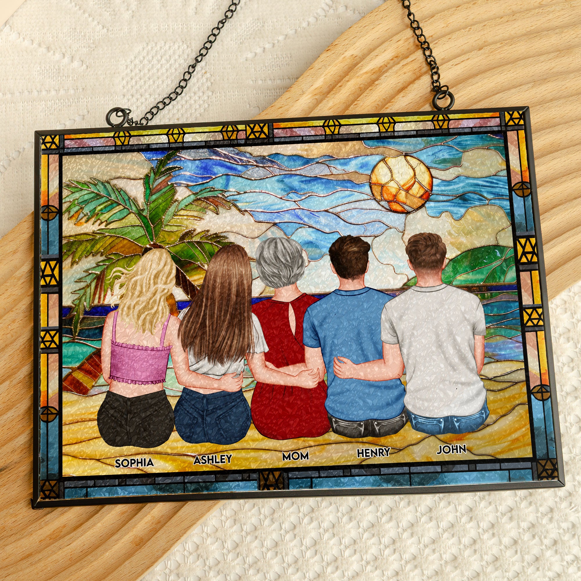 Mom And Her Children - Personalized Stained Glass Suncatcher