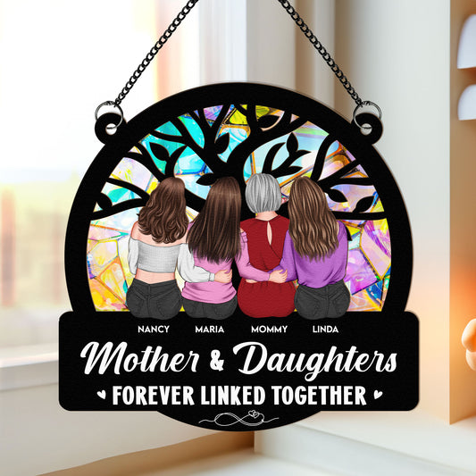 Mom And Her Children - Tree Life - Personalized Window Hanging Suncatcher Ornament