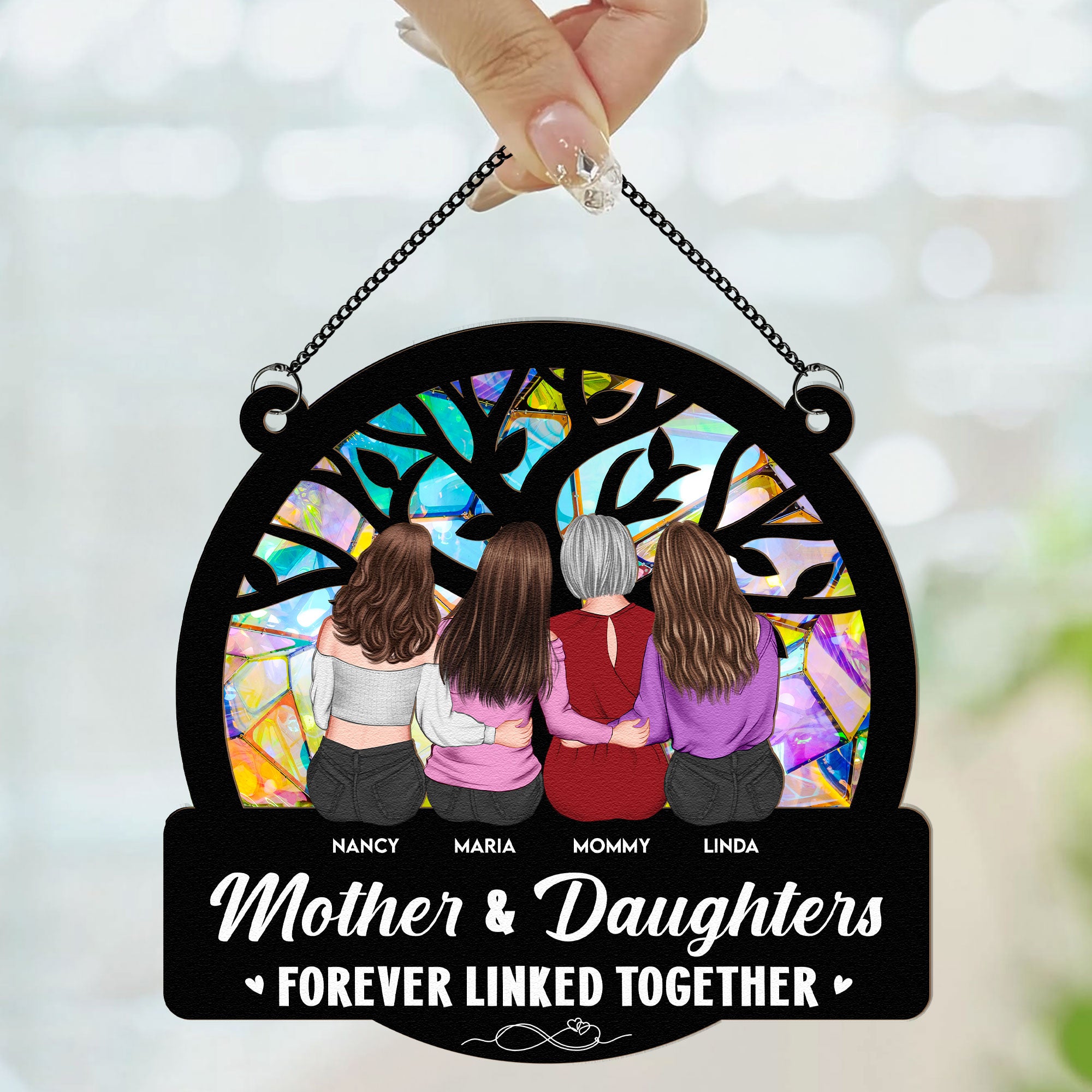 Mom And Her Children - Tree Life - Personalized Window Hanging Suncatcher Ornament